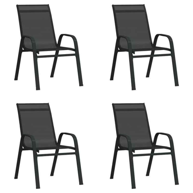 Chaises empilables de jardin lot de 4 Noir Tissu textilène Chaises empilables de jardin lot de 4 Noir Tissu textilène