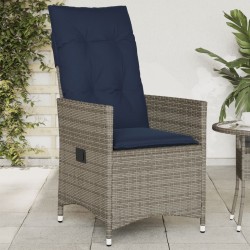 Chaise de jardin inclinable avec coussins en résine tressée grise 
