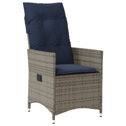 Chaise de jardin inclinable avec coussins en résine tressée grise 