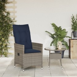 Chaise de jardin inclinable avec coussins en résine tressée grise 