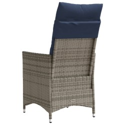 Chaise de jardin inclinable avec coussins en résine tressée grise 