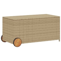 Boîte de rangement de jardin et roues mélange beige 190L rotin 