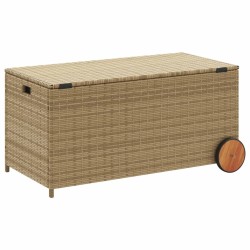 Boîte de rangement de jardin et roues mélange beige 190L rotin 