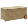 Boîte de rangement de jardin et roues mélange beige 190L rotin 