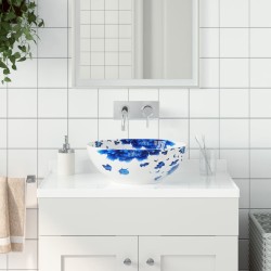 Vasque à poser blanc et bleu rond Φ41x14 cm céramique 