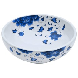 Vasque à poser blanc et bleu rond Φ41x14 cm céramique 