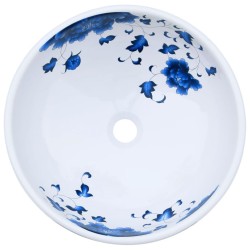 Vasque à poser blanc et bleu rond Φ41x14 cm céramique 
