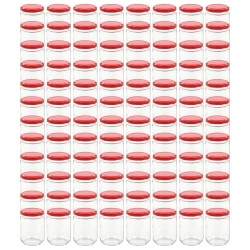 Pots à confiture avec couvercle rouge 96 pcs Verre 230 ml 