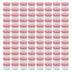 Pots à confiture Couvercles blanc et rouge 96 pcs Verre 110 ml 