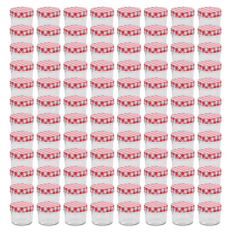 Pots à confiture Couvercles blanc et rouge 96 pcs Verre 110 ml Pots à confiture Couvercles blanc et rouge 96 pcs Verre 110 ml