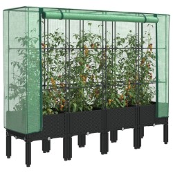 Jardinière surélevée avec housse aspect rotin 160x40x140 cm 