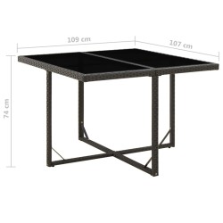 Table de jardin Noir 109x107x74 cm Résine tressée et verre 