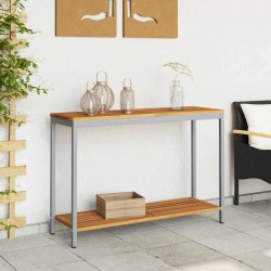 Table d'extérieur Naturelle & Grise 35x110x75 cm en bois massif et acier. 