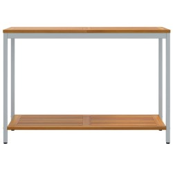 Table d'extérieur Naturelle & Grise 35x110x75 cm en bois massif et acier. 