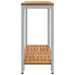Table d'extérieur Naturelle & Grise 35x110x75 cm en bois massif et acier. 