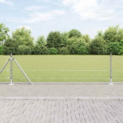 Clôture en Fil Soudé avec 13 Poteaux Flangés 0,4x25 m Acier Galvanisé 