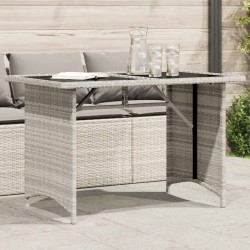 Table de jardin et dessus en verre gris clair 110x68x70cm rotin 