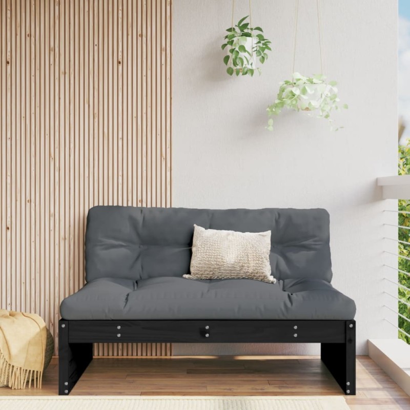 Canapé central de jardin noir 120x80 cm bois de pin massif 