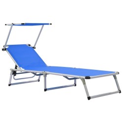 Chaise longue pliable avec toit Aluminium et textilène Bleu 