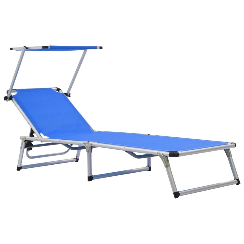 Chaise longue pliable avec toit Aluminium et textilène Bleu 