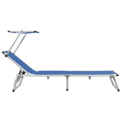 Chaise longue pliable avec toit Aluminium et textilène Bleu 