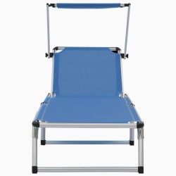 Chaise longue pliable avec toit Aluminium et textilène Bleu 