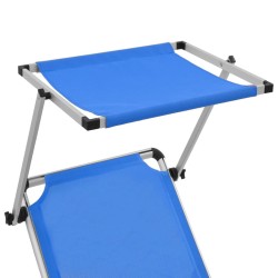 Chaise longue pliable avec toit Aluminium et textilène Bleu 