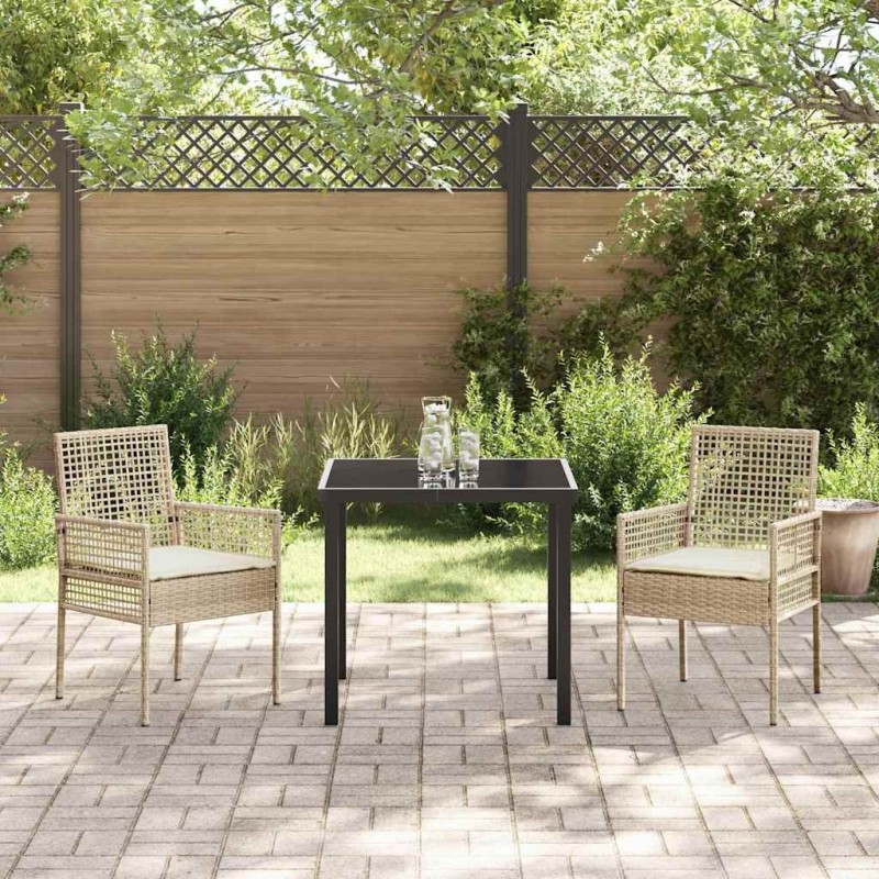 Chaises de jardin 2 pcs avec coussins Beige en poly rattan 