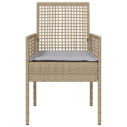 Chaises de jardin 2 pcs avec coussins beige en poly rotin 