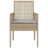Chaises de jardin 2 pcs avec coussins beige en poly rotin 