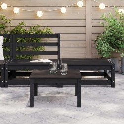 Salon de jardin 2 pcs noir bois de pin massif 