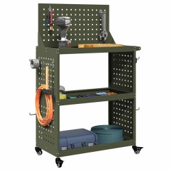 Chariot à outils avec étagère avec roue avec stockage Vert olive 65 x 35 x 111 cm 
