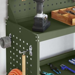 Chariot à outils avec étagère avec roue avec stockage Vert olive 65 x 35 x 111 cm 