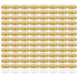 Pots à confiture avec couvercle doré 96 pcs Verre 110 ml 