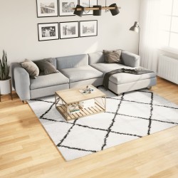 Tapis shaggy à poils longs moderne crème et noir 240x240 cm 