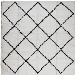 Tapis shaggy à poils longs moderne crème et noir 240x240 cm 