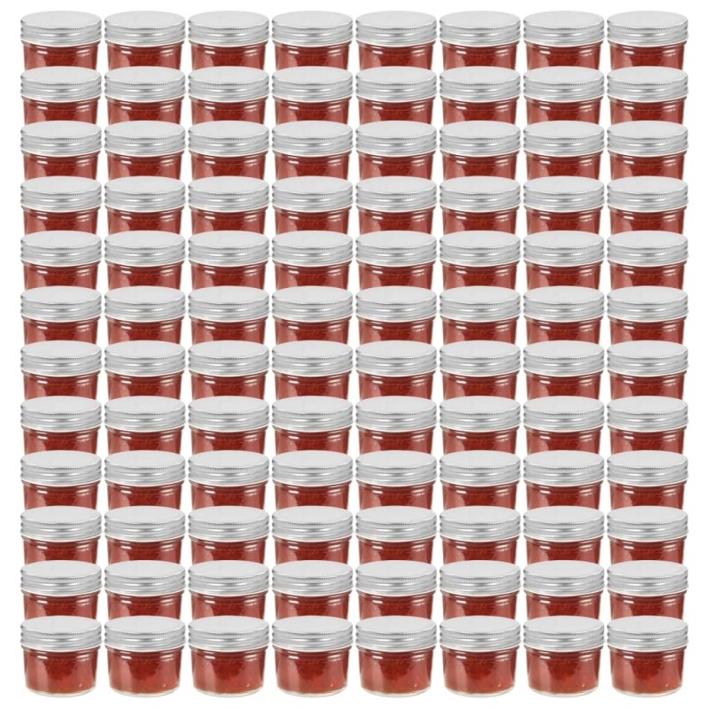 Pots à confiture avec couvercles argentés 96 pcs Verre 110 ml Pots à confiture avec couvercles argentés 96 pcs Verre 110 ml