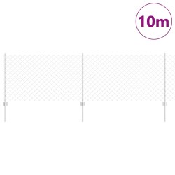 Clôture en Mailles avec 10 Poteaux en U Argent 0.8x10 m Acier 
