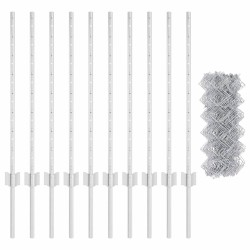 Clôture en Mailles avec 10 Poteaux en U Argent 0.8x10 m Acier 
