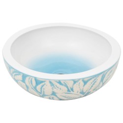 Vasque à poser blanc et bleu rond Φ41x14 cm céramique 