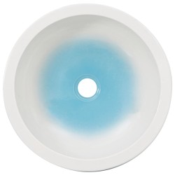 Vasque à poser blanc et bleu rond Φ41x14 cm céramique 