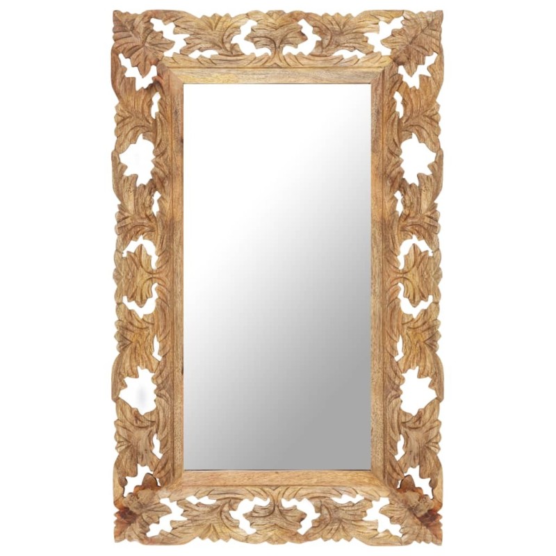 Miroir sculpté à la main Marron 80x50cm Bois de manguier massif 
