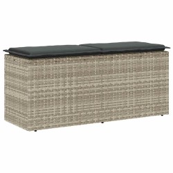Banc de jardin coussin gris clair 110x40x44 cm résine tressée 
