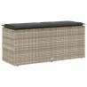 Banc de jardin coussin gris clair 110x40x44 cm résine tressée 