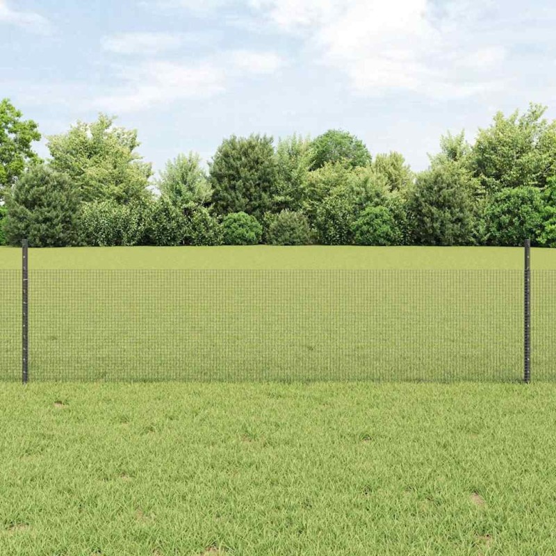 Clôture en fil soudé avec 22 poteaux gris 0.5x50 m en acier 