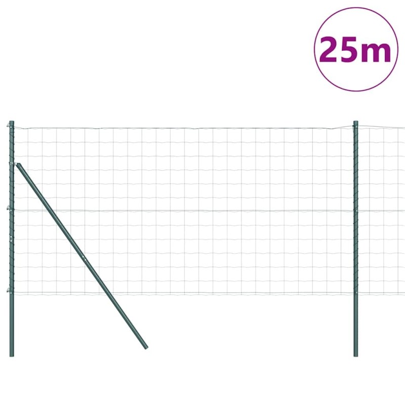 Clôture Euro avec 13 poteaux de 1x25 m en acier galvanisé vert. 