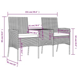 Canapé de jardin 2 places et table basse Résine tressée Marron 