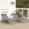 2 pcs Chaises longues pliantes avec auvent Gris Tissu Oxford 600D 