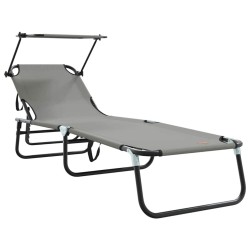 2 pcs Chaises longues pliantes avec auvent Gris Tissu Oxford 600D 