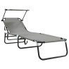 2 pcs Chaises longues pliantes avec auvent Gris Tissu Oxford 600D 